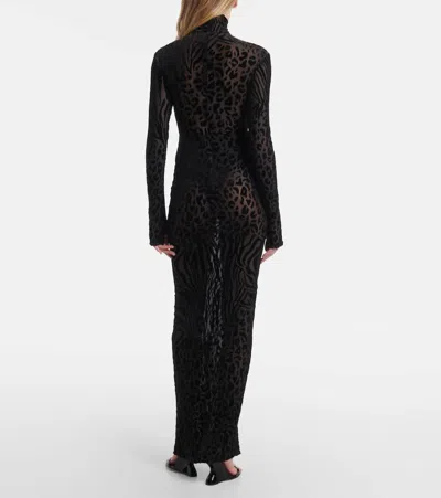 Alex Perry Sheer Animal-print Devoré Maxi Dress In Black