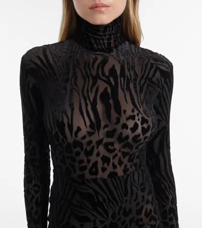 Alex Perry Sheer Animal-print Devoré Maxi Dress In Black