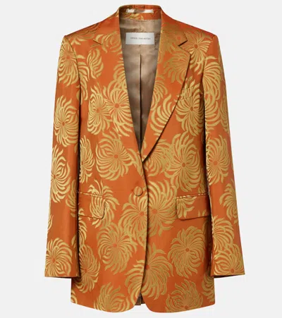 Dries Van Noten Floral Double-dye Jacquard Blazer In Burgundy