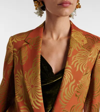 Dries Van Noten Floral Double-dye Jacquard Blazer In Burgundy