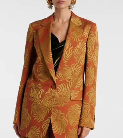 Dries Van Noten Floral Double-dye Jacquard Blazer In Burgundy
