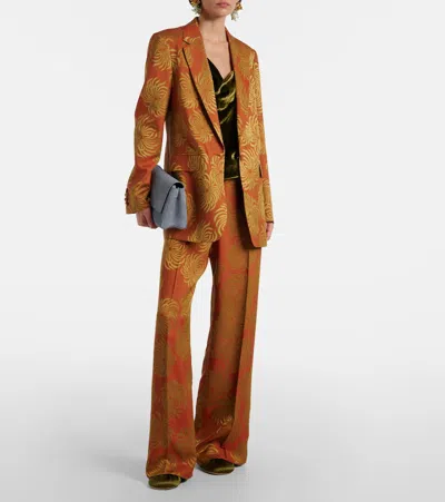 Dries Van Noten Floral Double-dye Jacquard Blazer In Burgundy