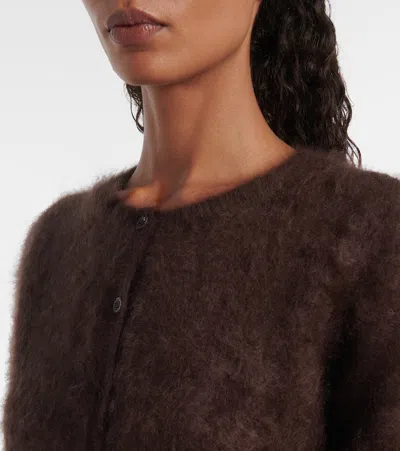 Frame The Teddy Cardi Brown Cropped Crewneck Cardigan With Front Button Closure In Cashmere Woman In Brown