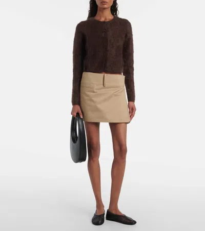 Frame The Teddy Cardi Brown Cropped Crewneck Cardigan With Front Button Closure In Cashmere Woman In Brown