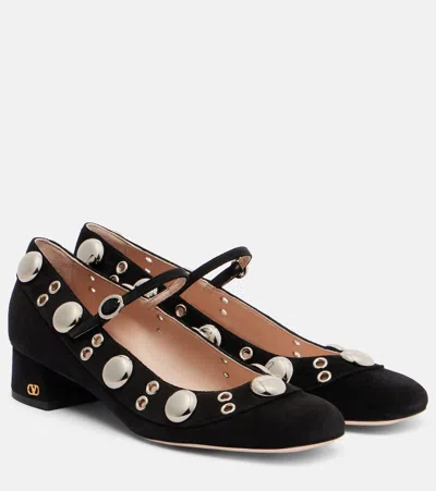 Valentino Nellcote 30 Embellished Mary Jane Suede Pumps In Black