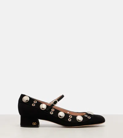 Valentino Nellcote 30 Embellished Mary Jane Suede Pumps In Black