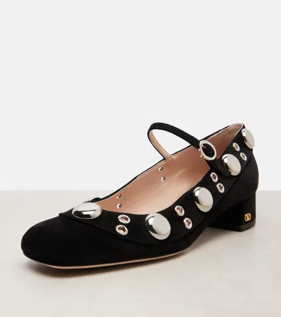 Valentino Nellcote 30 Embellished Mary Jane Suede Pumps In Black
