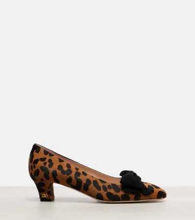 Valentino Garavani Bowow 25 Suede-trimmed Leopard-print Calf Hair Pumps In Multi