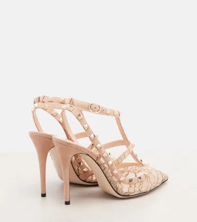 Valentino Rockstud 100 Lace And Leather Pumps In Multi