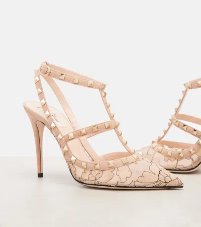 Valentino Rockstud 100 Lace And Leather Pumps In Multi