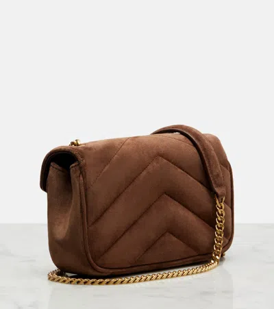 Saint Laurent Brown Suede Mini Loulou Crossbody Bag In Brown