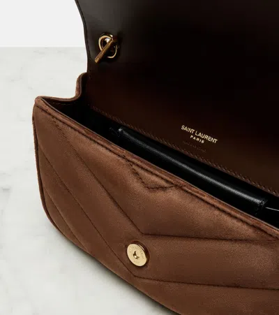 Saint Laurent Brown Suede Mini Loulou Crossbody Bag In Brown