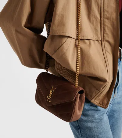 Saint Laurent Brown Suede Mini Loulou Crossbody Bag In Brown