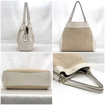 Pre-owned Coach Cream White Leather Canvas Tote Bag ()