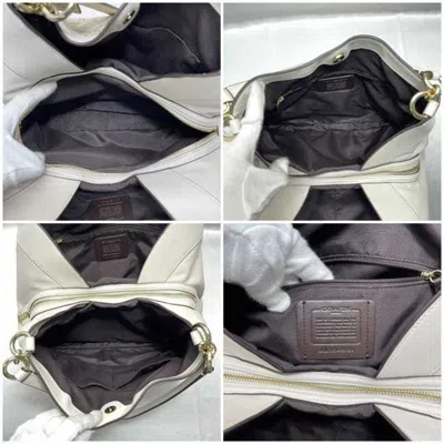Pre-owned Coach Cream White Leather Canvas Tote Bag ()