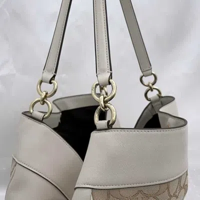 Pre-owned Coach Cream White Leather Canvas Tote Bag ()