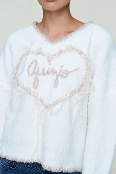 Danielle Guizio Ny Guizio Heart Wool Sweater In White