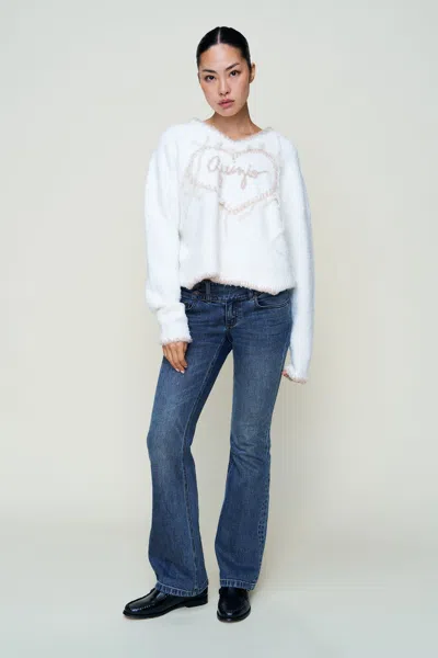 Danielle Guizio Ny Guizio Heart Wool Sweater In White