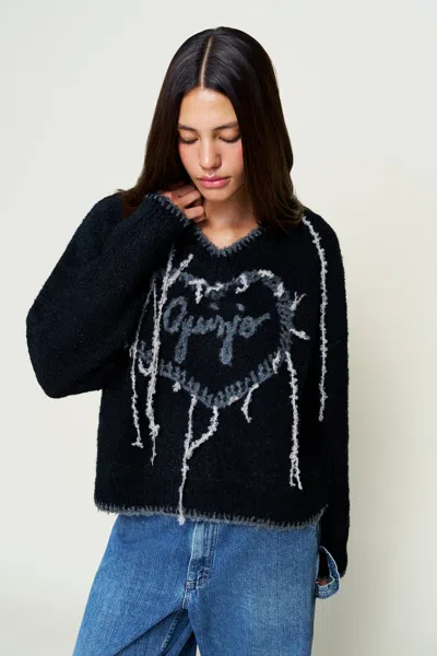 Danielle Guizio Ny Guizio Heart Wool Sweater In Black