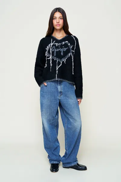 Danielle Guizio Ny Guizio Heart Wool Sweater In Black