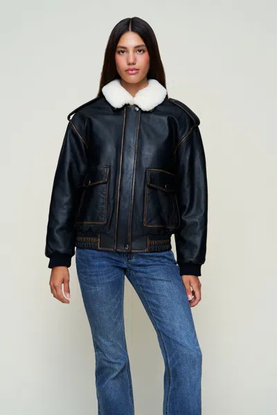 Danielle Guizio Ny Hugo Vintage Leather Bomber In Black
