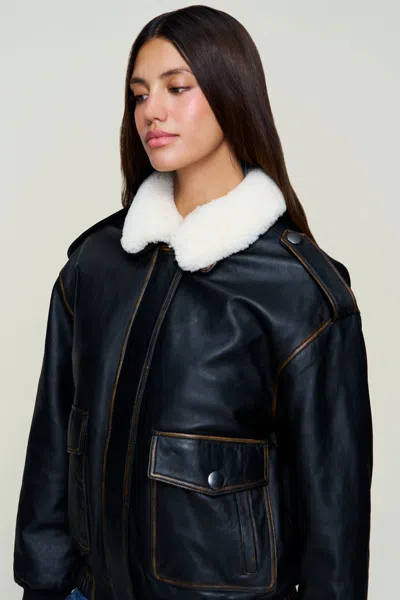 Danielle Guizio Ny Hugo Vintage Leather Bomber In Black