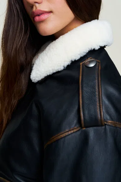 Danielle Guizio Ny Hugo Vintage Leather Bomber In Black