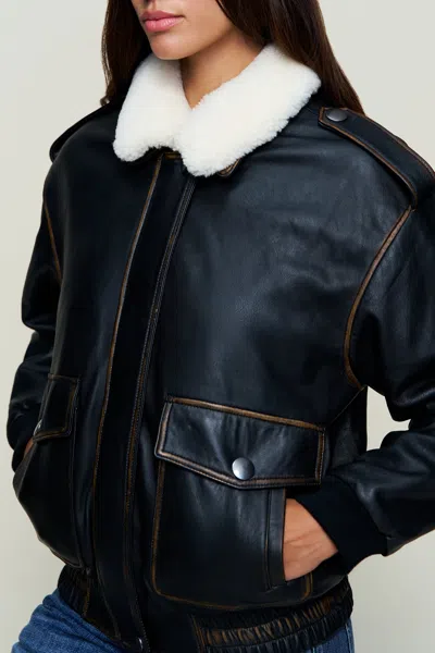 Danielle Guizio Ny Hugo Vintage Leather Bomber In Black