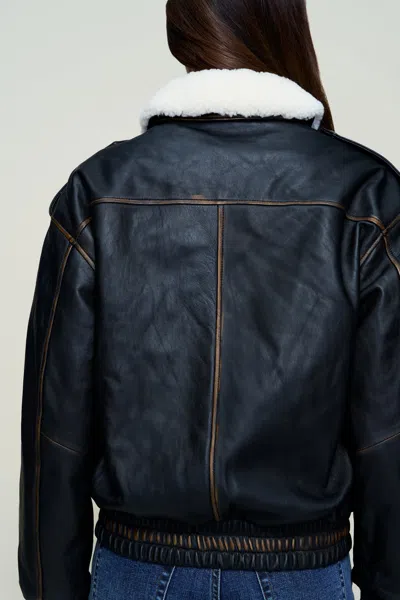 Danielle Guizio Ny Hugo Vintage Leather Bomber In Black