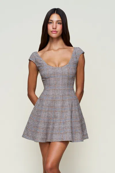 Danielle Guizio Ny Leila Tartan Mini Dress In Gray