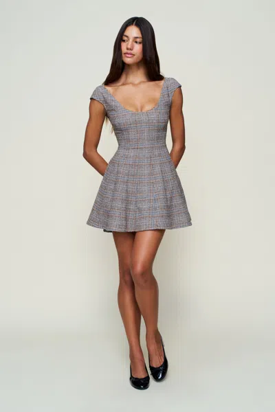 Danielle Guizio Ny Leila Tartan Mini Dress In Gray