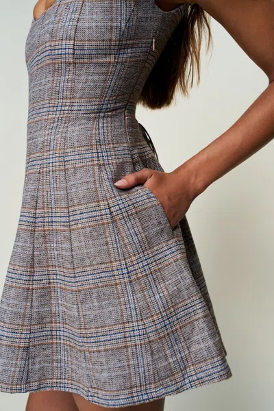 Danielle Guizio Ny Leila Tartan Mini Dress In Gray