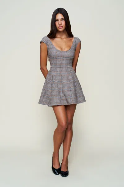 Danielle Guizio Ny Leila Tartan Mini Dress In Gray