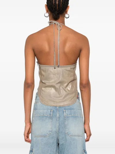 Diesel Halterneck Top With Curved Hem And Shine In Gold
