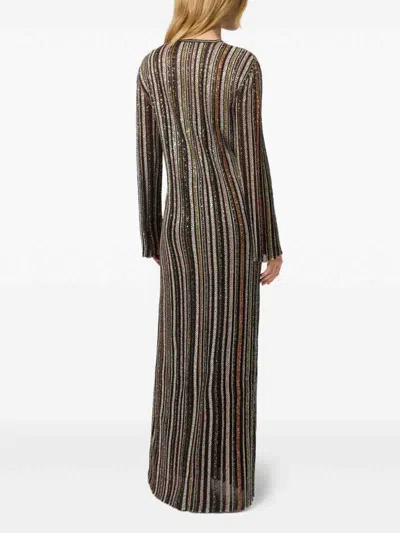 Missoni Long Dress With V-neck And Herringbone Stripe Knit In Multi