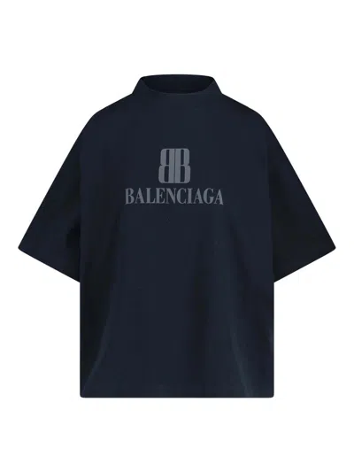 Balenciaga Black Nano Bb Cropped T-shirt In Blue
