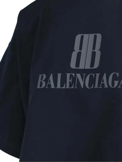 Balenciaga Black Nano Bb Cropped T-shirt In Blue