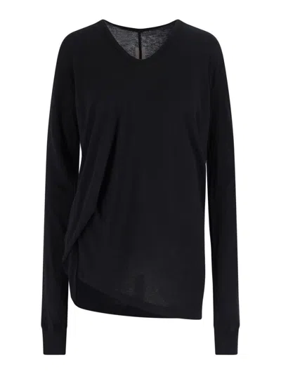 Rick Owens V-neckline Long Sleeves Asymmetric Hem Soft Texture In Black