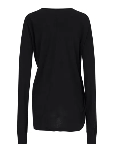 Rick Owens V-neckline Long Sleeves Asymmetric Hem Soft Texture In Black