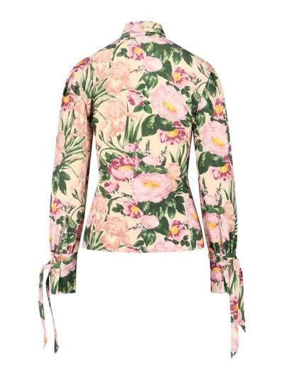 Chloé Turtleneck Jersey Wool Sweater With Floral Print In Multi