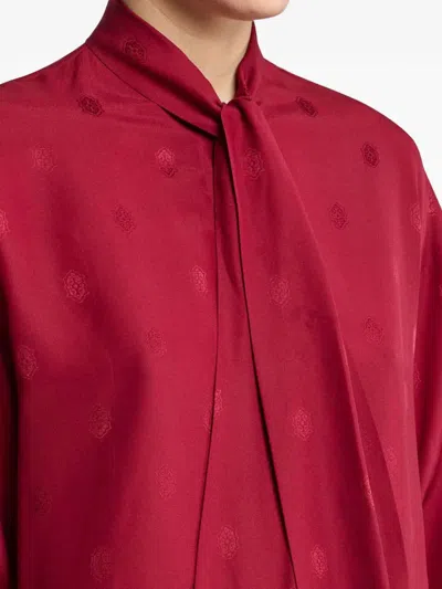 Etro Pussy-bow Silk-jacquard Blouse In Red