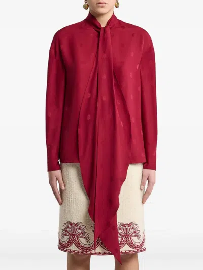 Etro Pussy-bow Silk-jacquard Blouse In Red
