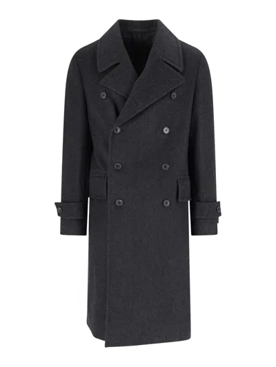 Caruso Double-breasted Grey Coat With Notched Lapel In Gray
