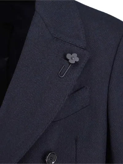 Lardini Double-breasted Jacket With Notch Lapel And Back Vent In Blue