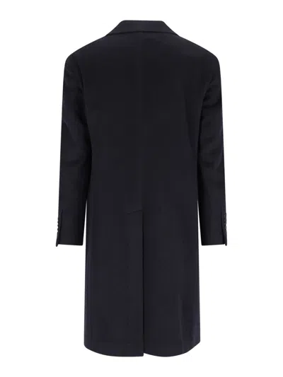 Tagliatore Double-breasted Virgin Wool Coat With Notched Lapel In Blue