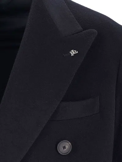 Tagliatore Double-breasted Virgin Wool Coat With Notched Lapel In Blue