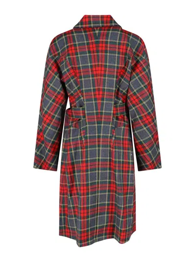 Vivienne Westwood Wool Coat Belted Waist Checkered Pattern In Multi