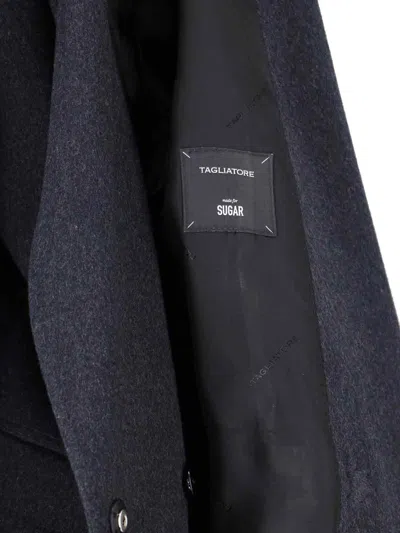 Tagliatore Notched Lapel Single-breasted Longline Jacket In Blue