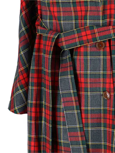 Vivienne Westwood Wool Coat Belted Waist Checkered Pattern In Multi