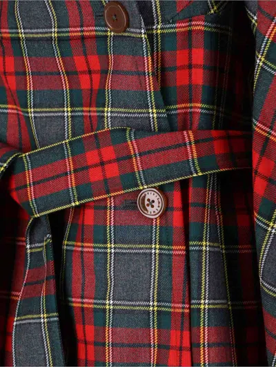 Vivienne Westwood Wool Coat Belted Waist Checkered Pattern In Multi